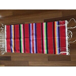 Vtg Mexican Southwest Textile Rug Hand Woven Blanket Saltillo Serape 36” X 18”